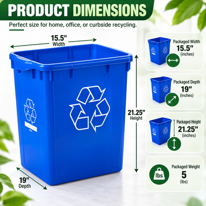 22 Gallon (83 L) Recycle Bin, 19 x 15.5 x 21.25 Inches, Blue Recycling