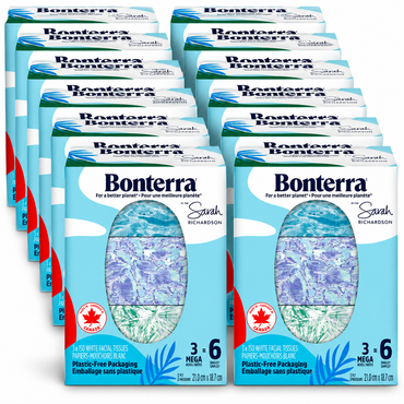 Bonterra 3-Ply Facial Tissues, 36 Boxes × 150 Sheets, 5,400 Total Tissues, Soft, Strong & Absorbent Disposable Paper Tissues, 100% Recycled Paper, Decorative Tissue Boxes for Home, Office, Bathroom & Everyday Use