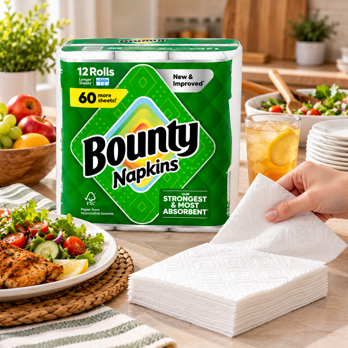 Bounty Plus 2-Ply Paper Towels, 12 Rolls × 91 Sheets, 1,092 Total Sheets, Select-A-Size Strong & Absorbent Kitchen Paper Towels, Disposable Cleaning Rolls for Kitchen, Home, Office & Everyday Spills