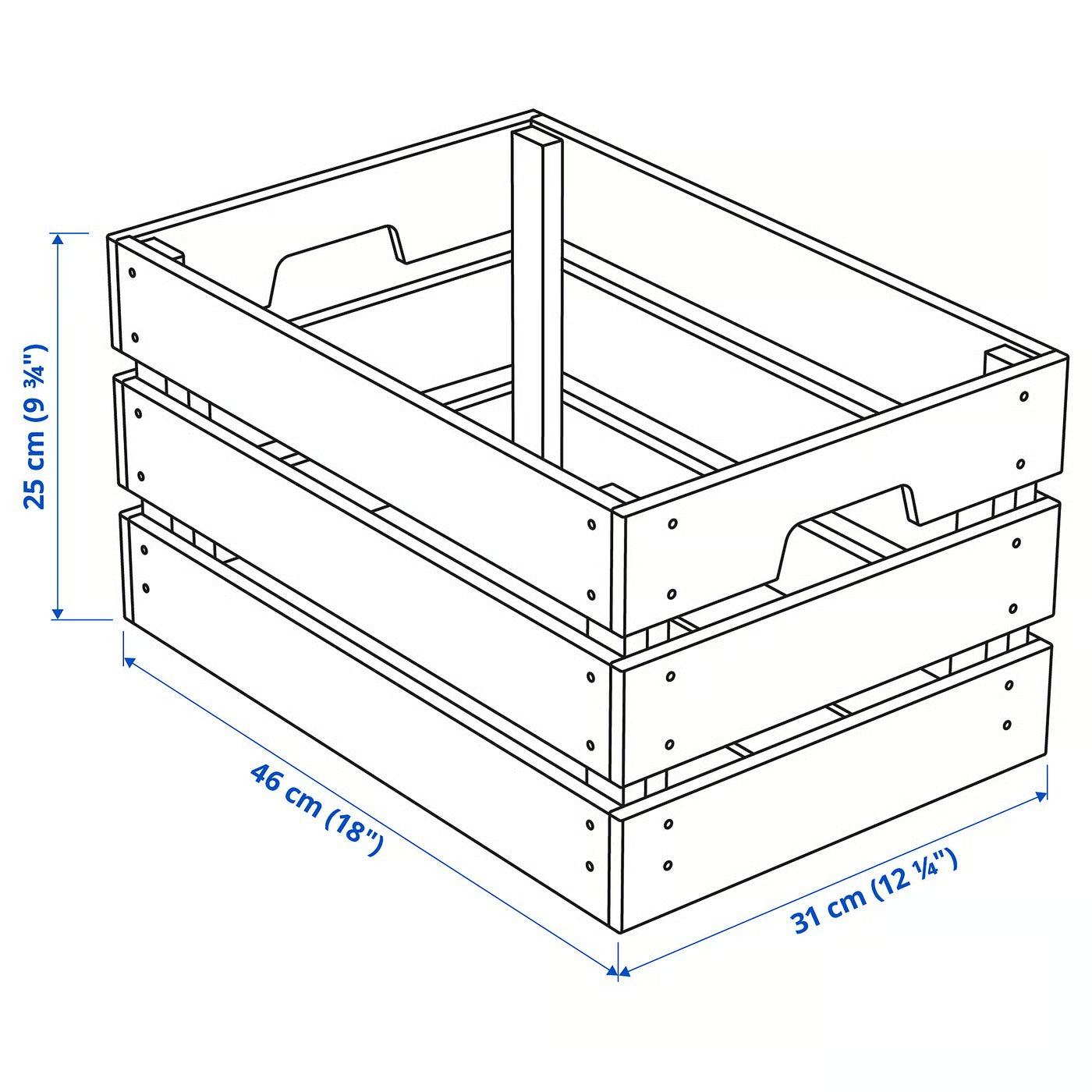 IKEA KNAGGLIG Box, pine, 46x31x25 cm (18x12 ¼x9 ¾ ")