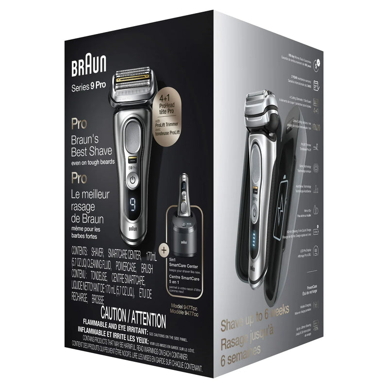 Rasoir électrique Braun Series 9 Pro 9477cc pour homme + cartouches de recharge Clean &amp; Renew CCR - pack de 3