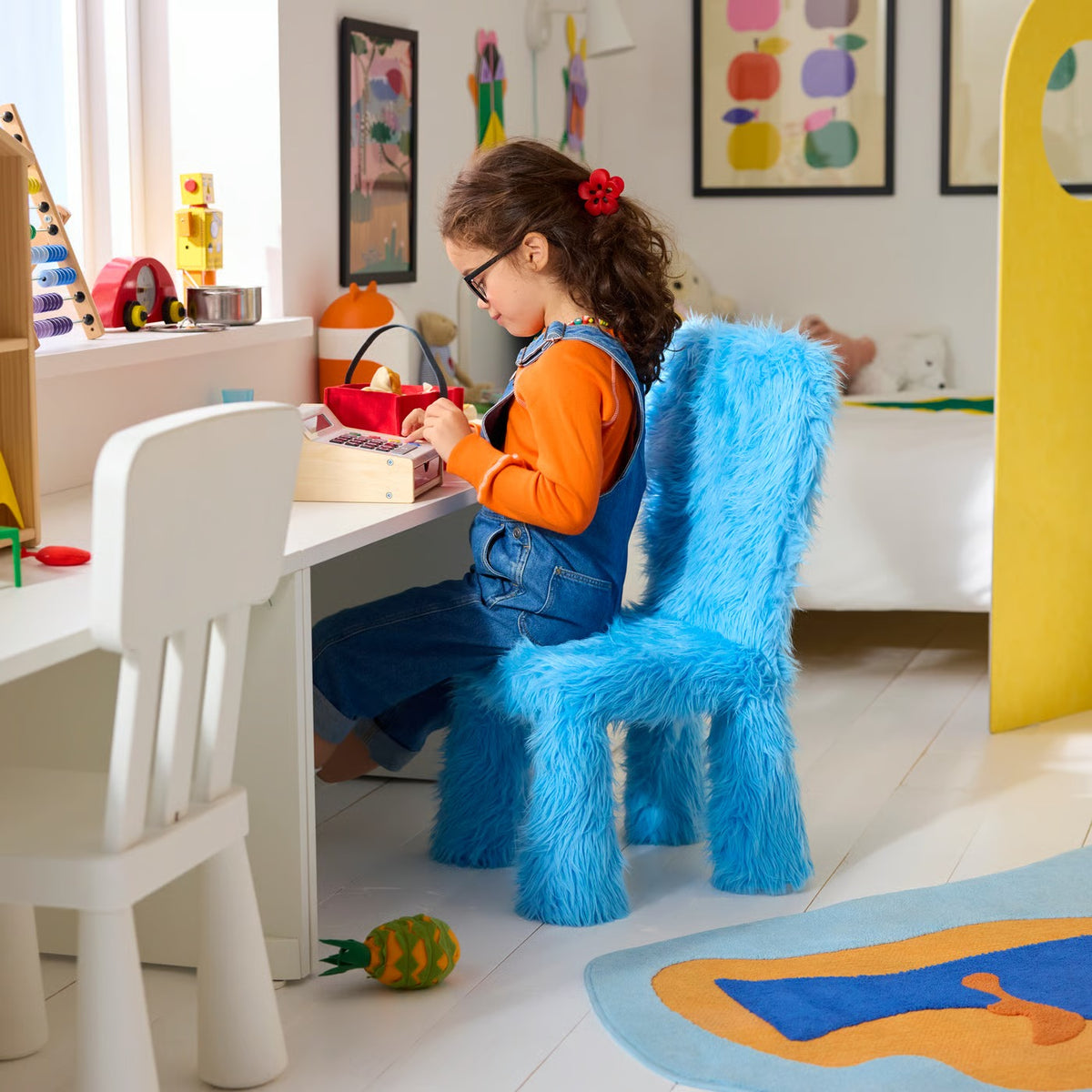 IKEA GREJSIMOJS Cover for children's chair, faux fur/blue