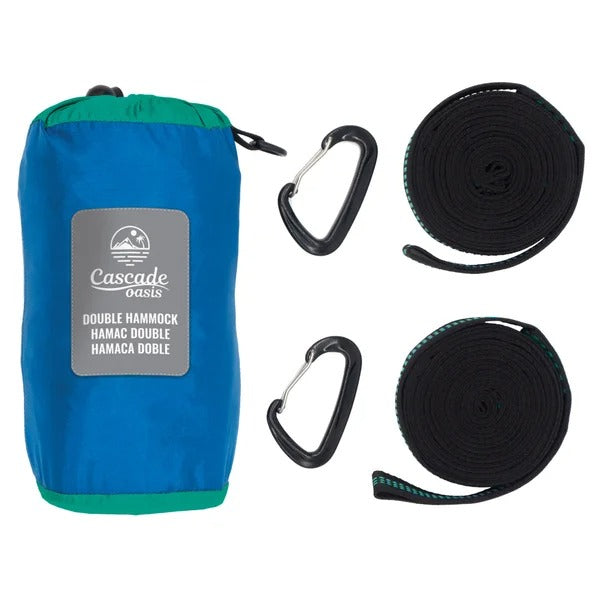 Cascade Oasis 2-Person Travel Hammock 🌴 Lightweight Nylon Camping & Backpacking Hammock with Straps, Carabiners & Portable Storage Bag