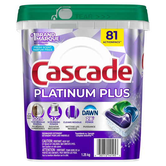 Cascade Platinum Plus Dishwasher Detergent Pods – 81 Fresh Scent ActionPacs