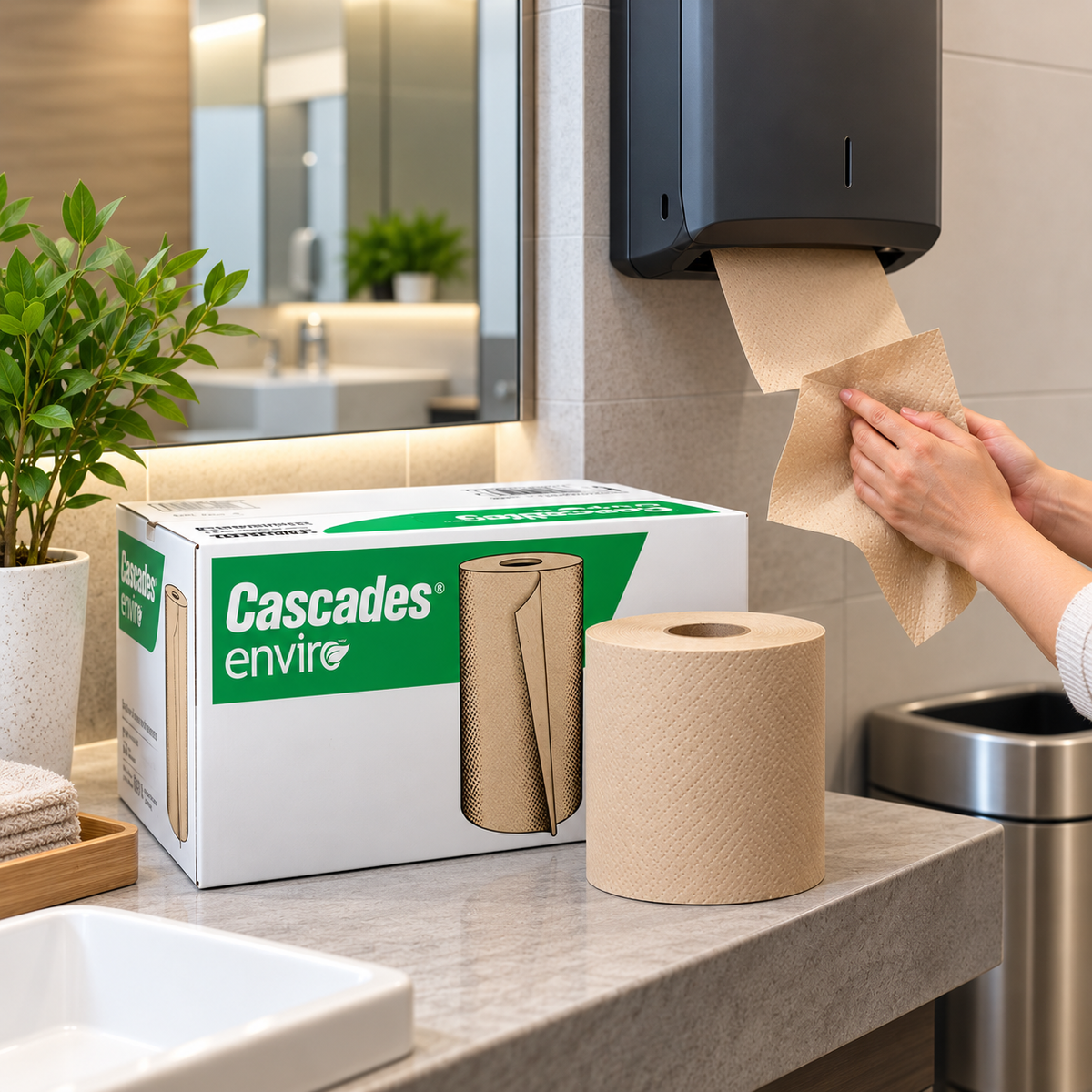 (12-Pack) Cascades Enviro Hand Paper Towel Rolls,  1-Ply, 100% Recycled Fiber, Absorbent Hand Towels