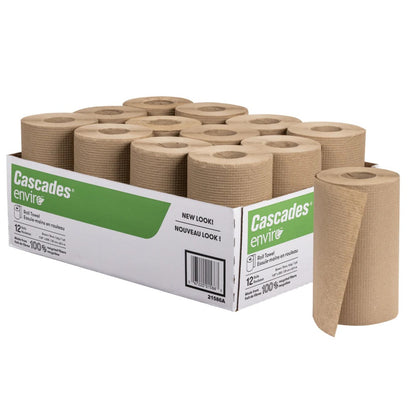 Cascades PRO Perform 1-Ply Brown Paper Towel Rolls – 12 Pack, 205 ft Each