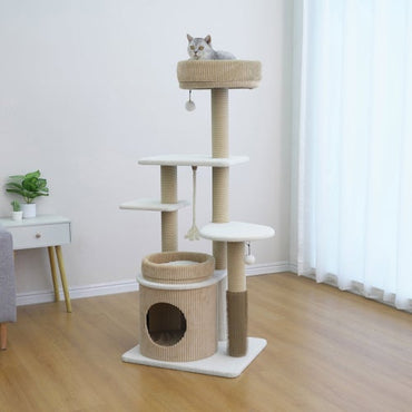 Catry Pasadena 54 inch Cat Tree, With 5 Levels and Condo, Beige