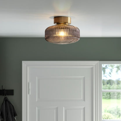 IKEA SOLKLINT Ceiling lamp, brass/gray clear glass, 27 cm (11 ")