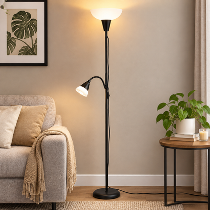 IKEA TAGARP Floor uplighter/reading lamp, Black- White