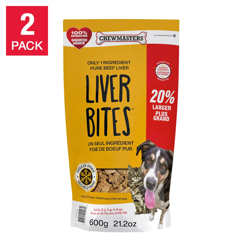 Chewmasters Freeze Dried Beef Liver Bites Dog Treats, 2 x 600g (21.1 oz)