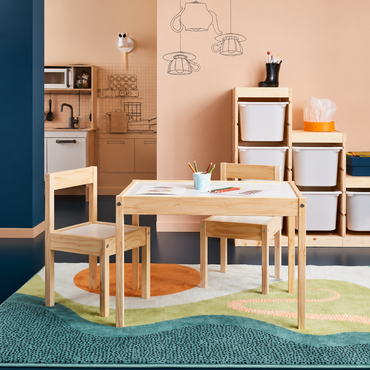 IKEA LÄTT table and 2 chairs, white/pine