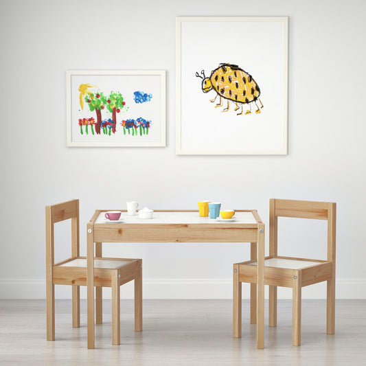 IKEA LÄTT table and 2 chairs, white/pine