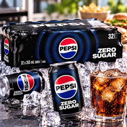 Pepsi Zero Sugar Cola Soft Drink, 32 Pack × 355 mL (12 fl oz) Cans, Zero Sugar Carbonated Soda, Refreshing Fizzy Cola Beverage for Parties, BBQs, Home, Office & Everyday Enjoyment