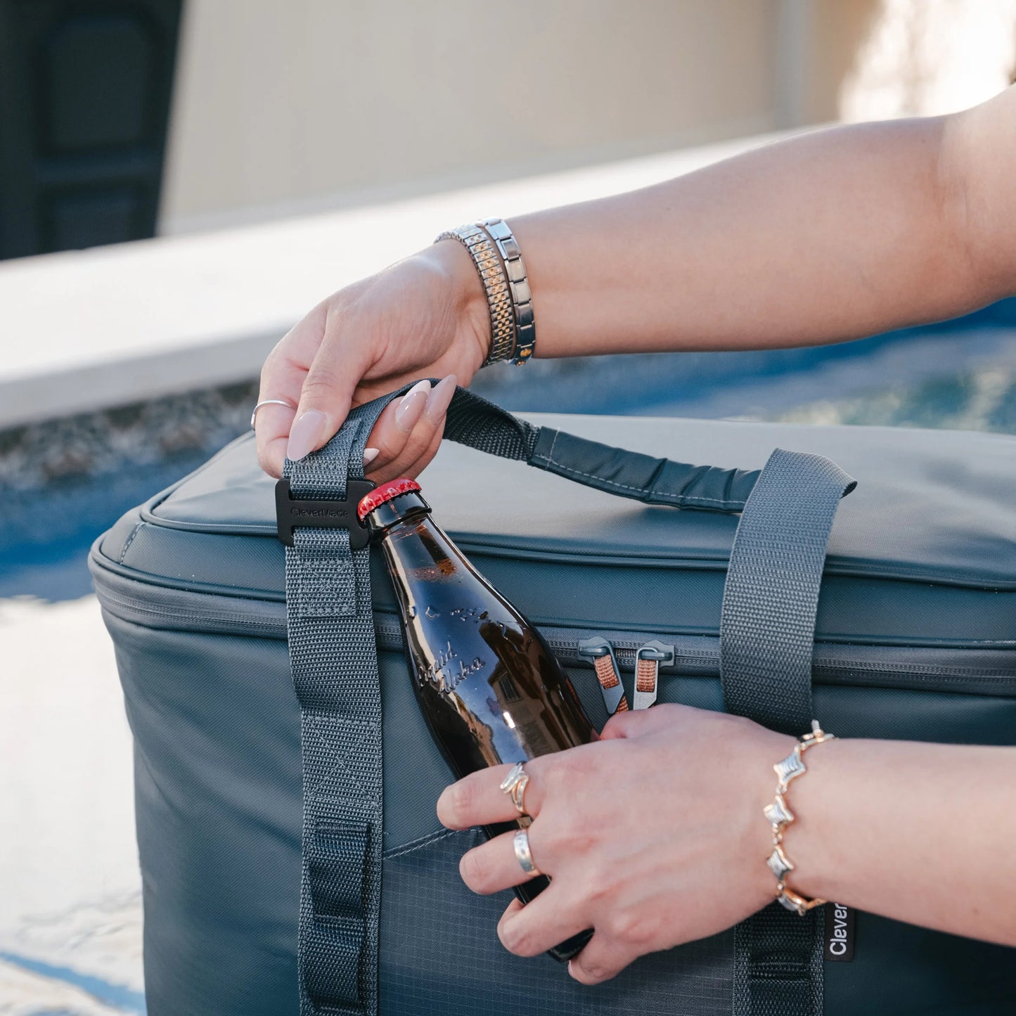 CleverMade Pacifica 50 Can Collapsible Cooler Tote, Navy Blue