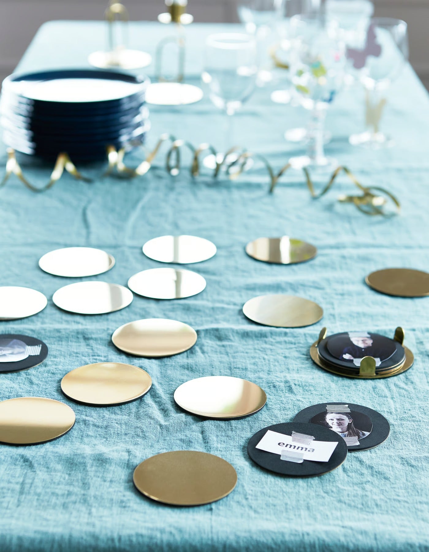 (6 PACK) IKEA Round Coaster Set with Holder –  Stainless Steel, 8.5 cm / 3 in - Brass