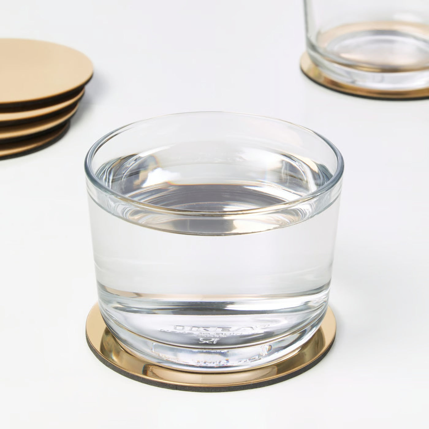 (6 PACK) IKEA Round Coaster Set with Holder –  Stainless Steel, 8.5 cm / 3 in - Brass