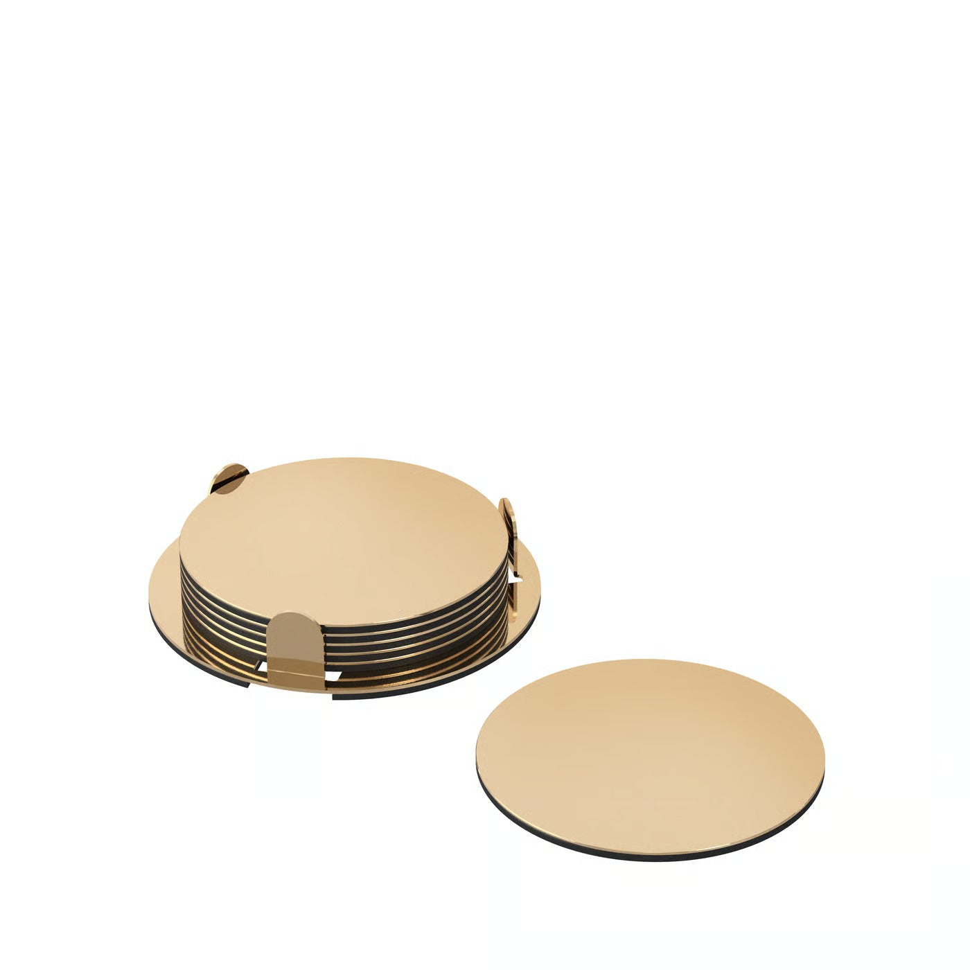 (6 PACK) IKEA Round Coaster Set with Holder –  Stainless Steel, 8.5 cm / 3 in - Brass