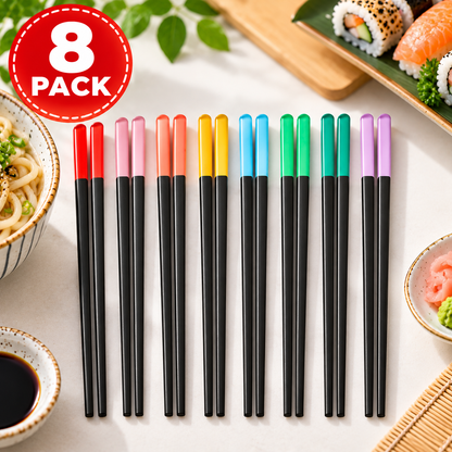IKEA ÅRFENHAJ Chopsticks, 8 Pairs (16 Pieces), Multicolour Reusable Asian Dining Chopsticks Set, Non-Slip Square Design, Colourful Tips, Adult & Kids Chopsticks for Sushi, Noodles, Rice & Everyday Meals