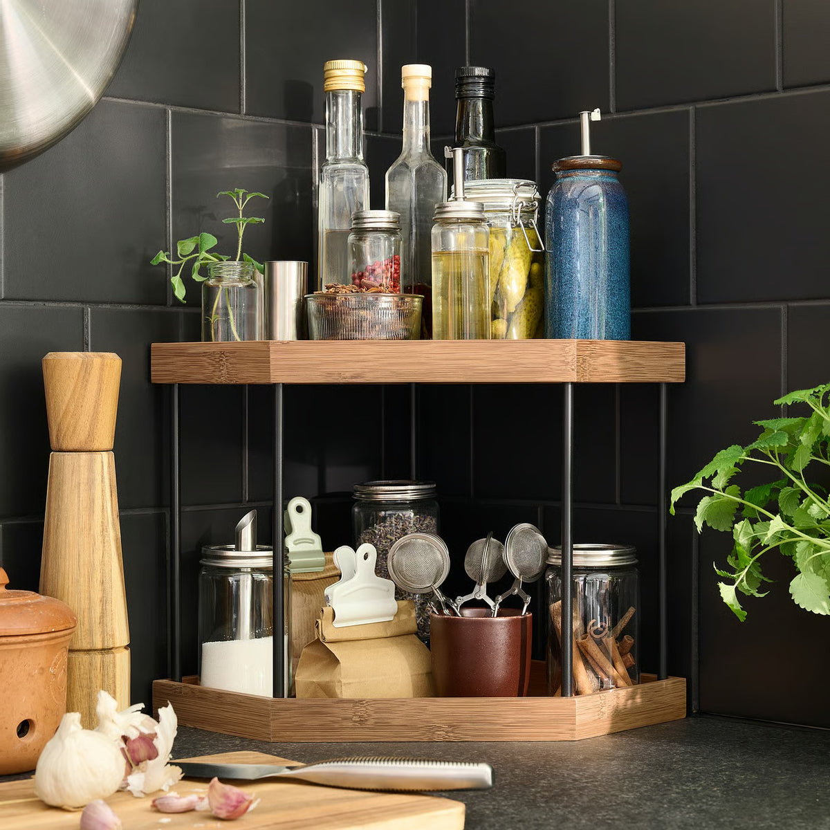 IKEA NÅLBLECKA Corner shelf, metal/bamboo for kitchen countertop