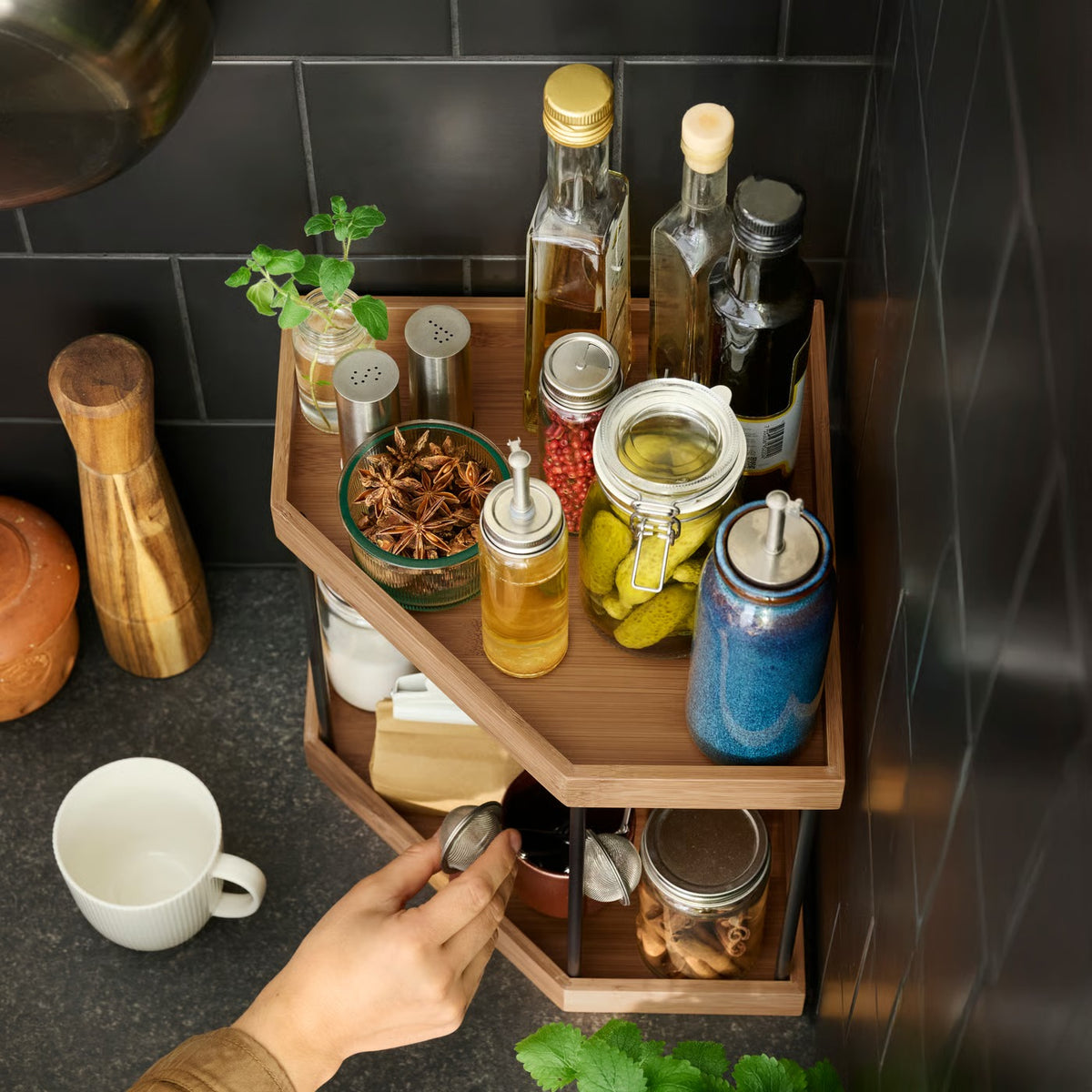 IKEA NÅLBLECKA Corner shelf, metal/bamboo for kitchen countertop