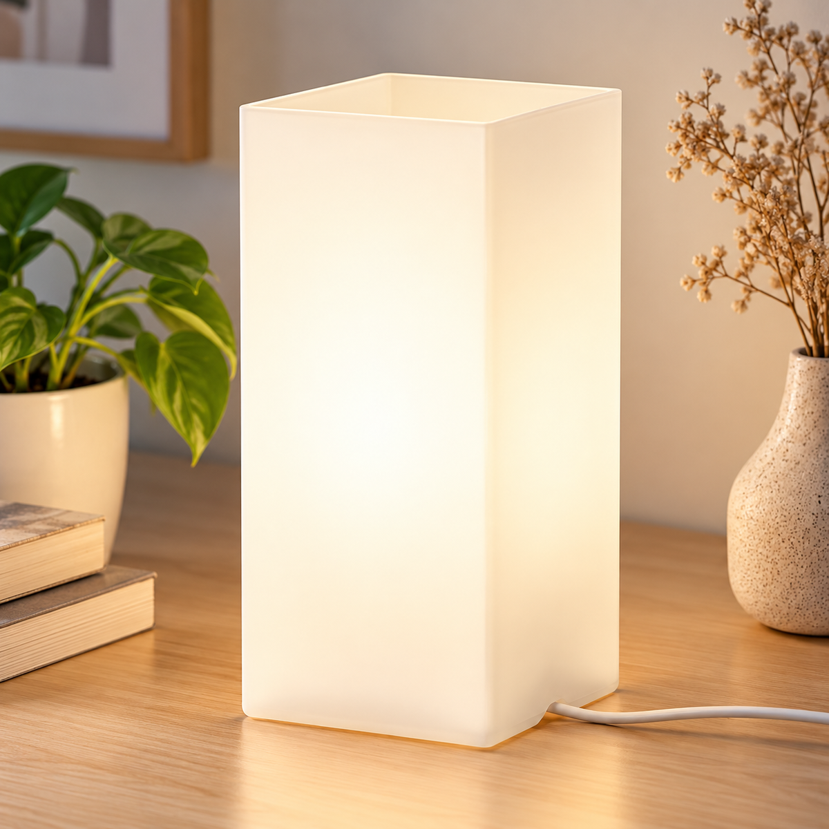 IKEA GRÖNÖ Modern Frosted Glass Table Lamps, 2 Pack, White, 22 cm (9 "), Minimalist Square Bedside Nightstand Lamps, Soft Ambient Lighting for Bedroom, Living Room, Desk & Home Décor (Bulbs Not Included)