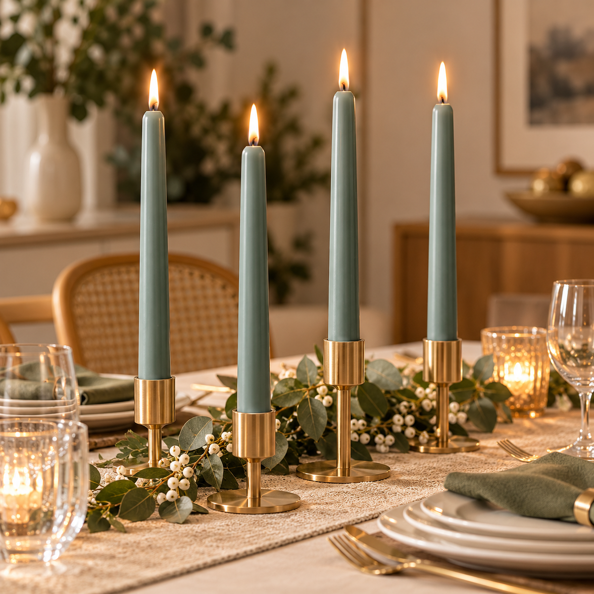 IKEA KLOKHET Unscented Taper Candles, 4 Pack, Dark Gray-Green, 25 cm (9 ¾ ") Height, 5.5-Hour Burning Time, Stearin Wax Dinner Candles for Dining Tables, Weddings, Parties, Candle Holders & Modern Home Décor