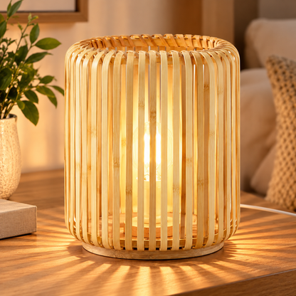 IKEA VARPTROSS Bamboo Table Lamp, Natural Woven Slat Design, 26 cm (10") Height, Decorative Bedside & Accent Lighting, E12 Bulb Base, 2 m Cord, Scandinavian Style Lamp for Bedroom, Living Room, Nightstand & Home Décor
