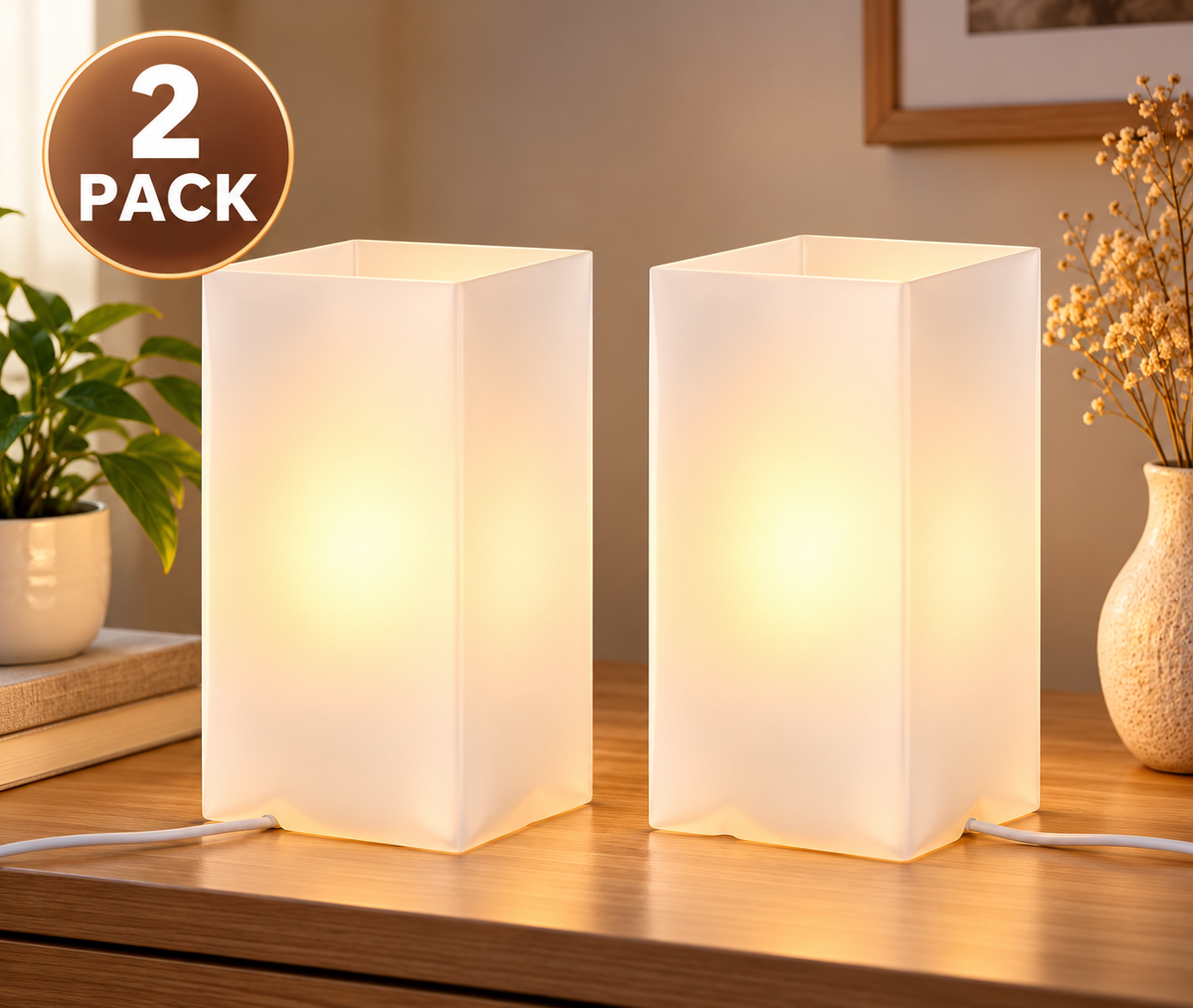 IKEA GRÖNÖ Modern Frosted Glass Table Lamps, 2 Pack, White, 22 cm (9 "), Minimalist Square Bedside Nightstand Lamps, Soft Ambient Lighting for Bedroom, Living Room, Desk & Home Décor (Bulbs Not Included)