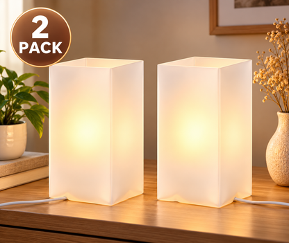 IKEA GRÖNÖ Modern Frosted Glass Table Lamps, 2 Pack, White, 22 cm (9 "), Minimalist Square Bedside Nightstand Lamps, Soft Ambient Lighting for Bedroom, Living Room, Desk & Home Décor (Bulbs Not Included)