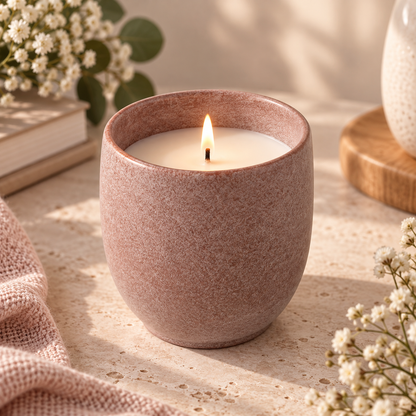 IKEA PÄRLHÖNA Rose & Carnation Scented Candle in Pink Ceramic Jar, 40-Hour Burn Time, Floral Fragrance Candle, Speckled Stoneware Container, Decorative Candle for Bedroom, Living Room & Home Décor