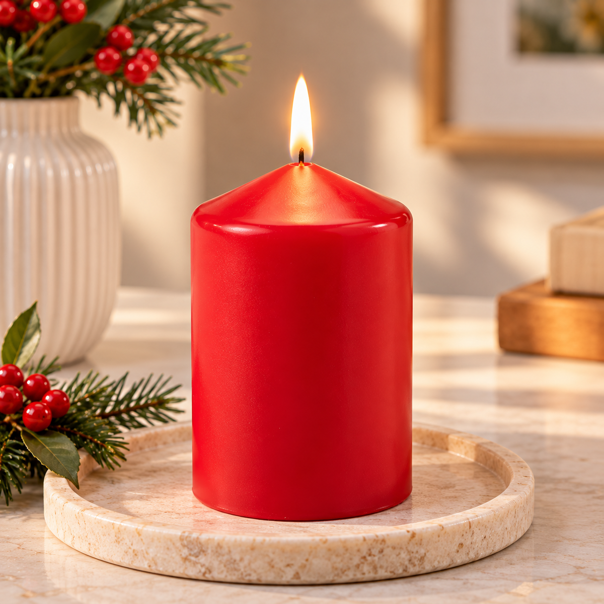 IKEA VINTERFINT Unscented Pillar Candles, 3 Pack, Red, 10 cm (4 ") Height Each, Decorative Christmas Candles for Dining Tables, Living Room, Holiday Centerpieces, Parties, Weddings & Home Décor (Candle Holders Not Included)