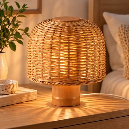 IKEA VATERBOM Bamboo & Rattan Table Lamp, Natural Handwoven Shade, 27 cm (11 in) Height, 25 cm (9⅞ in) Diameter, E26 Bulb Base, Decorative Bedside Lamp for Bedroom, Living Room, Nightstand & Scandinavian Home Décor (Bulb Not Included)