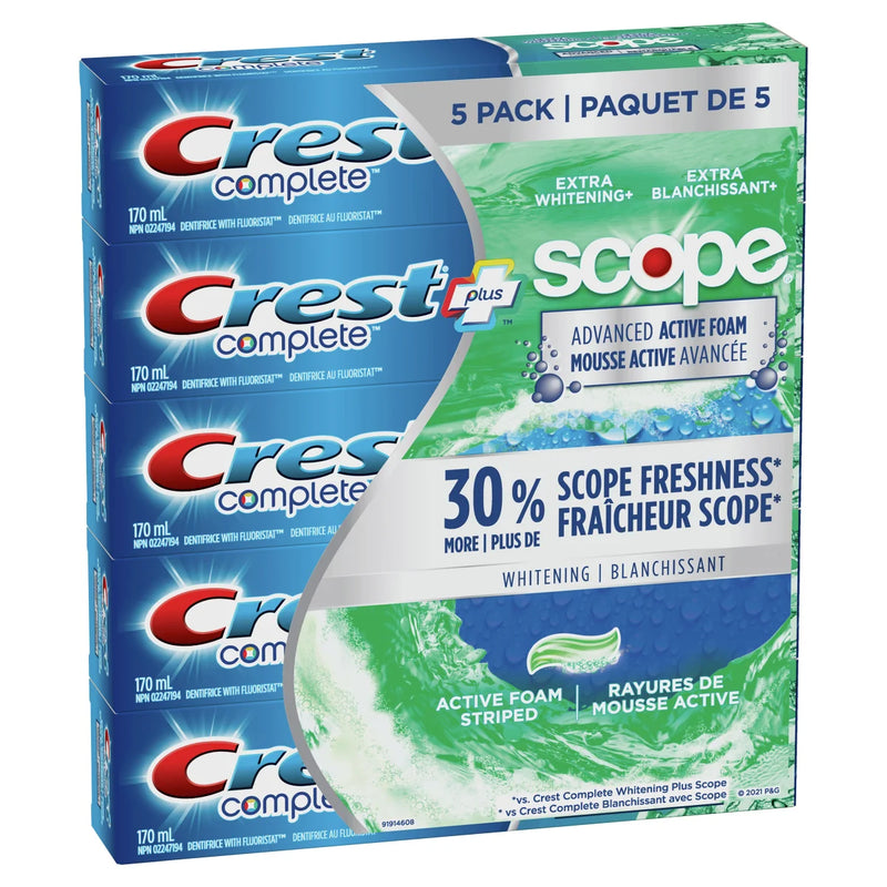 Dentifrice mousse actif avancé Crest Complete Plus Scope, 5 x 170 ml