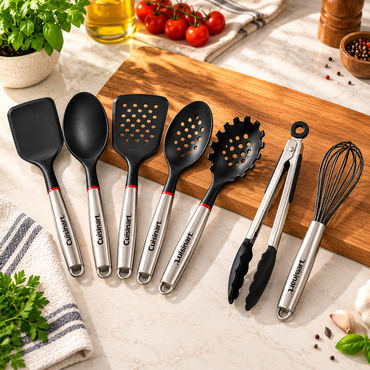Cuisinart FusionPro 7-Piece Kitchen Utensil Set, Stainless Steel Handles & Nylon Heads, Cooking Tool Set with Spatulas, Serving Spoons, Pasta Server, 30.48 cm (12 in) Tongs & Whisk, Dishwasher Safe Kitchen Accessories for Home Cooking
