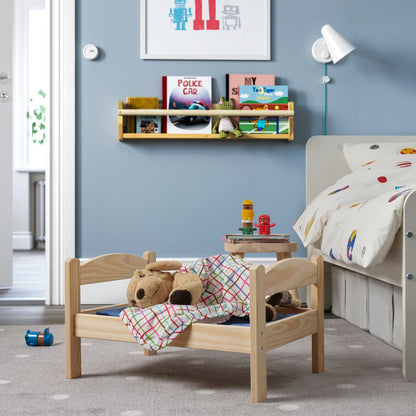 IKEA DUKTIG Doll bed with bedlinen set, pine/multicolor