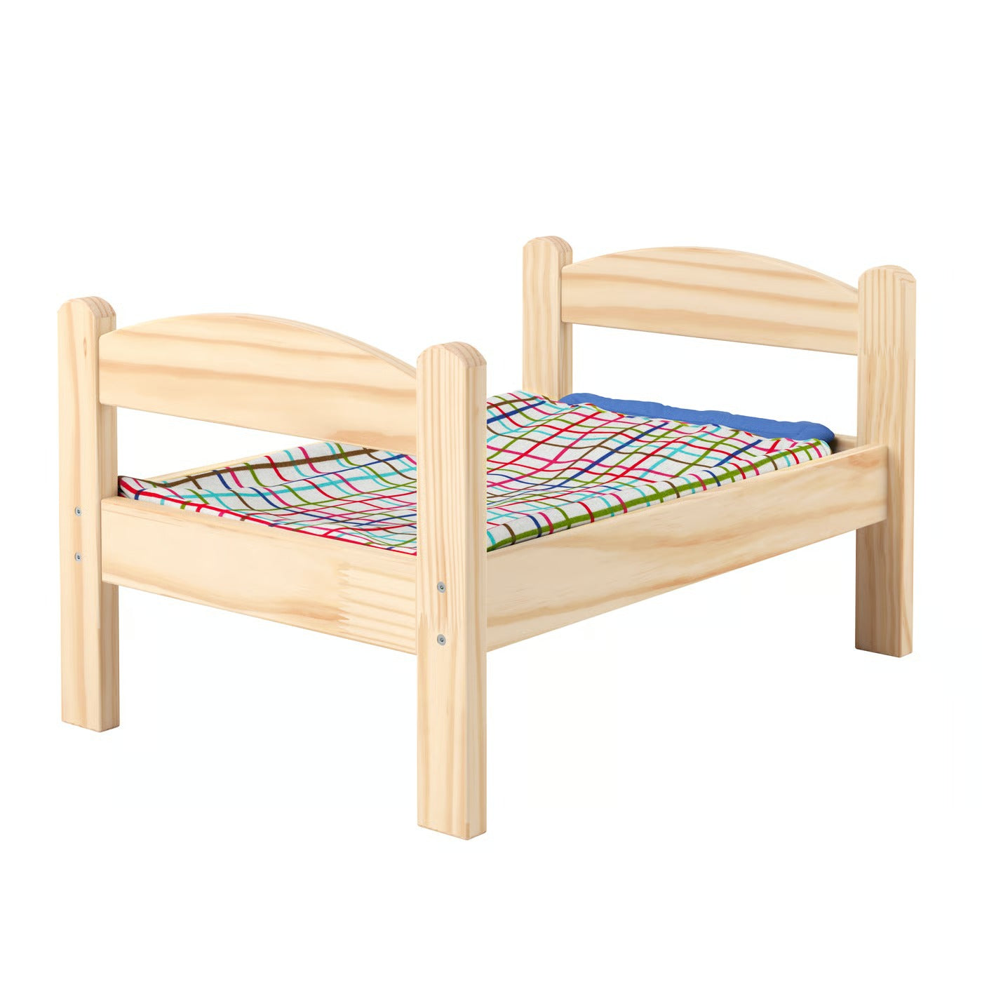 IKEA DUKTIG Doll bed with bedlinen set, pine/multicolor