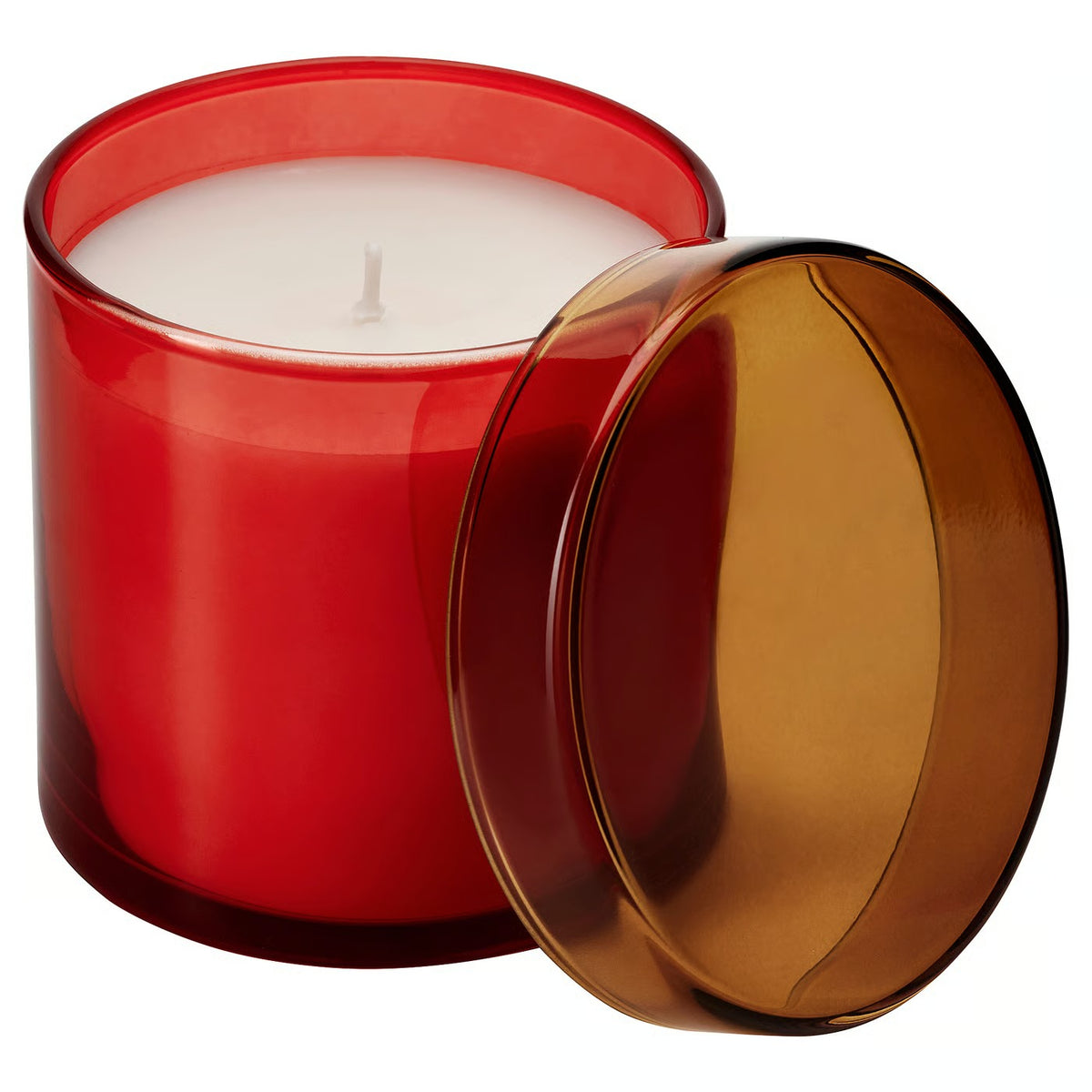 IKEA DVÄRGHÖK Scented candle in glass with lid, Citrus flower red-orange/yellow-brown, 50 hr