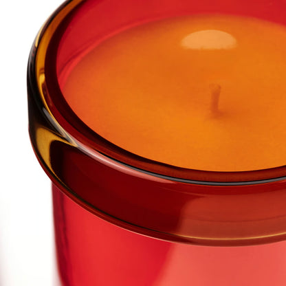 IKEA DVÄRGHÖK Scented candle in glass with lid, Citrus flower red-orange/yellow-brown, 50 hr