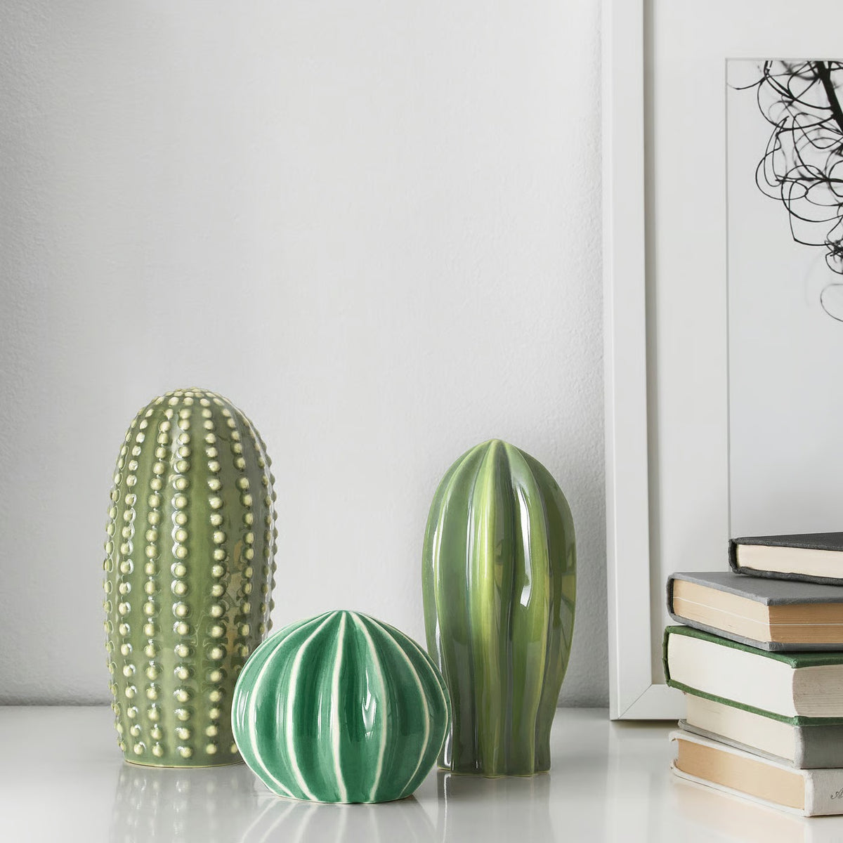 (3-Piece) IKEA Ceramic Cactus Decorative Plant Set – Artificial Succulent Home & Office Décor