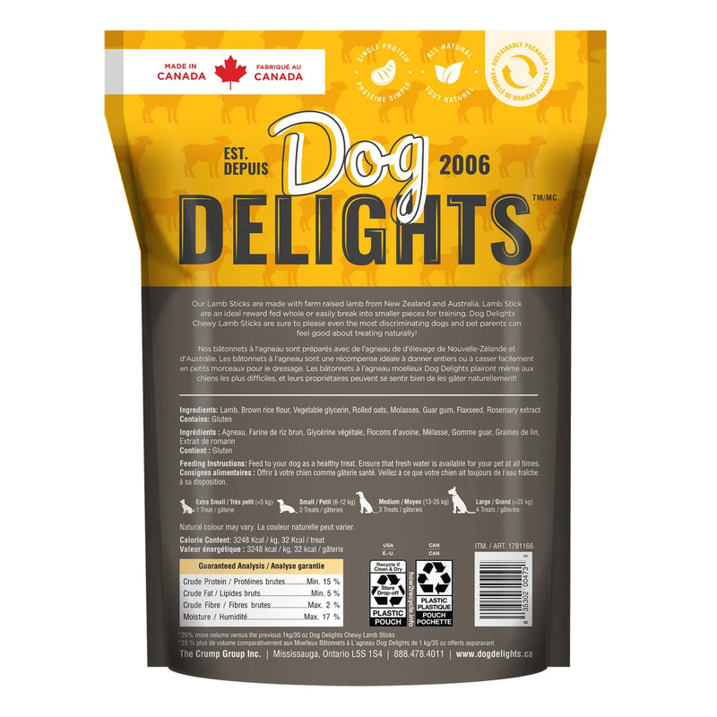 Dog Delights Chewy Lamb Sticks Dog Treats 1.25 kg (2.7 lb.)