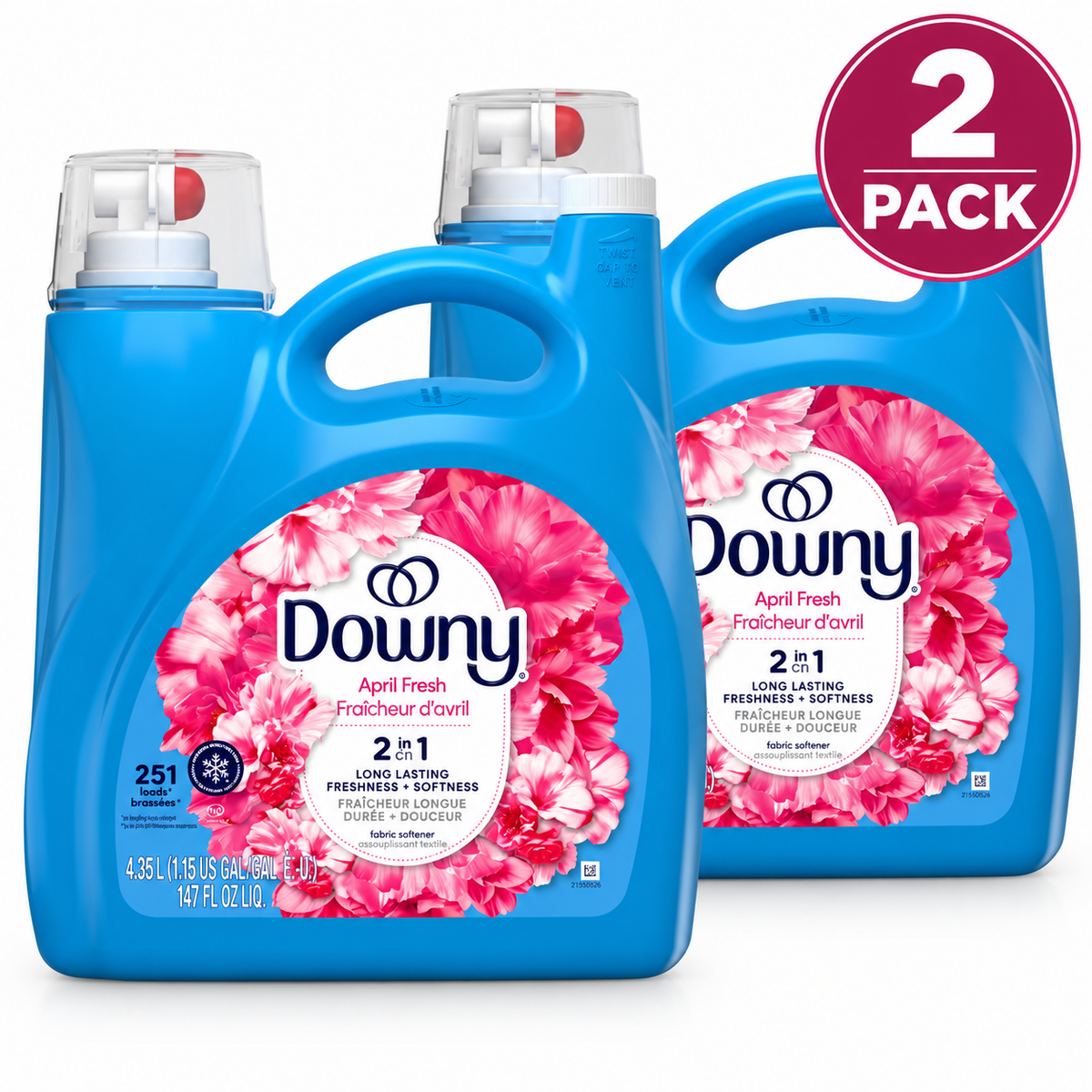 (2 Pack) Downy Soft Liquid Fabric Softener, April Fresh, 4.35 L, Up to 251 Loads