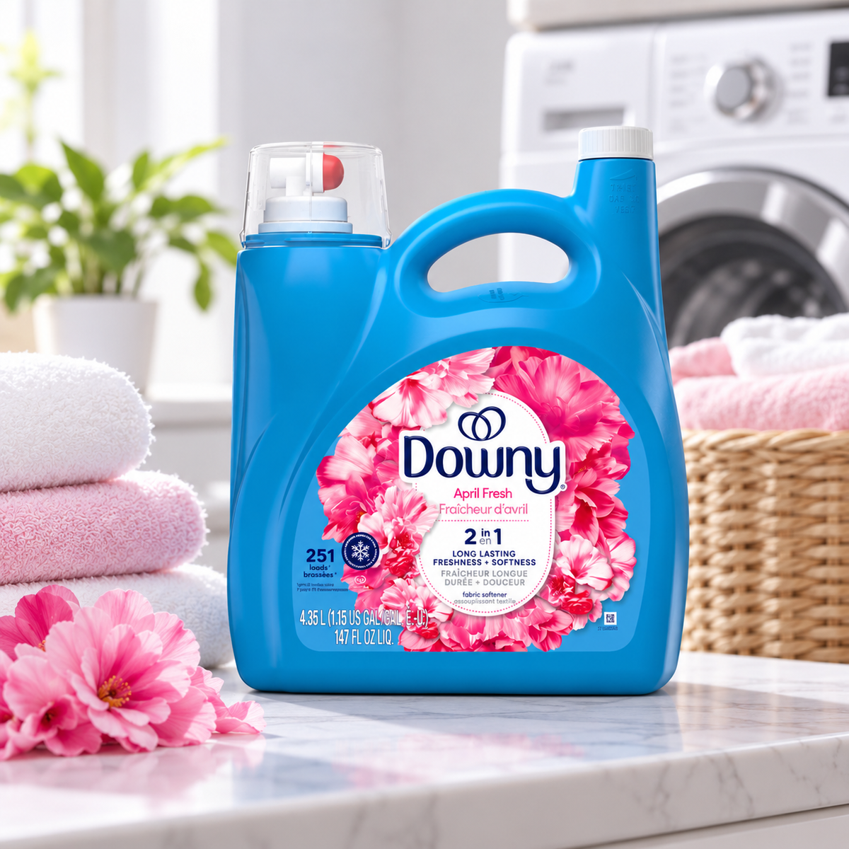 Downy Soft Liquid Fabric Softener, April Fresh, 4.35 L, Up to 251 Loads
