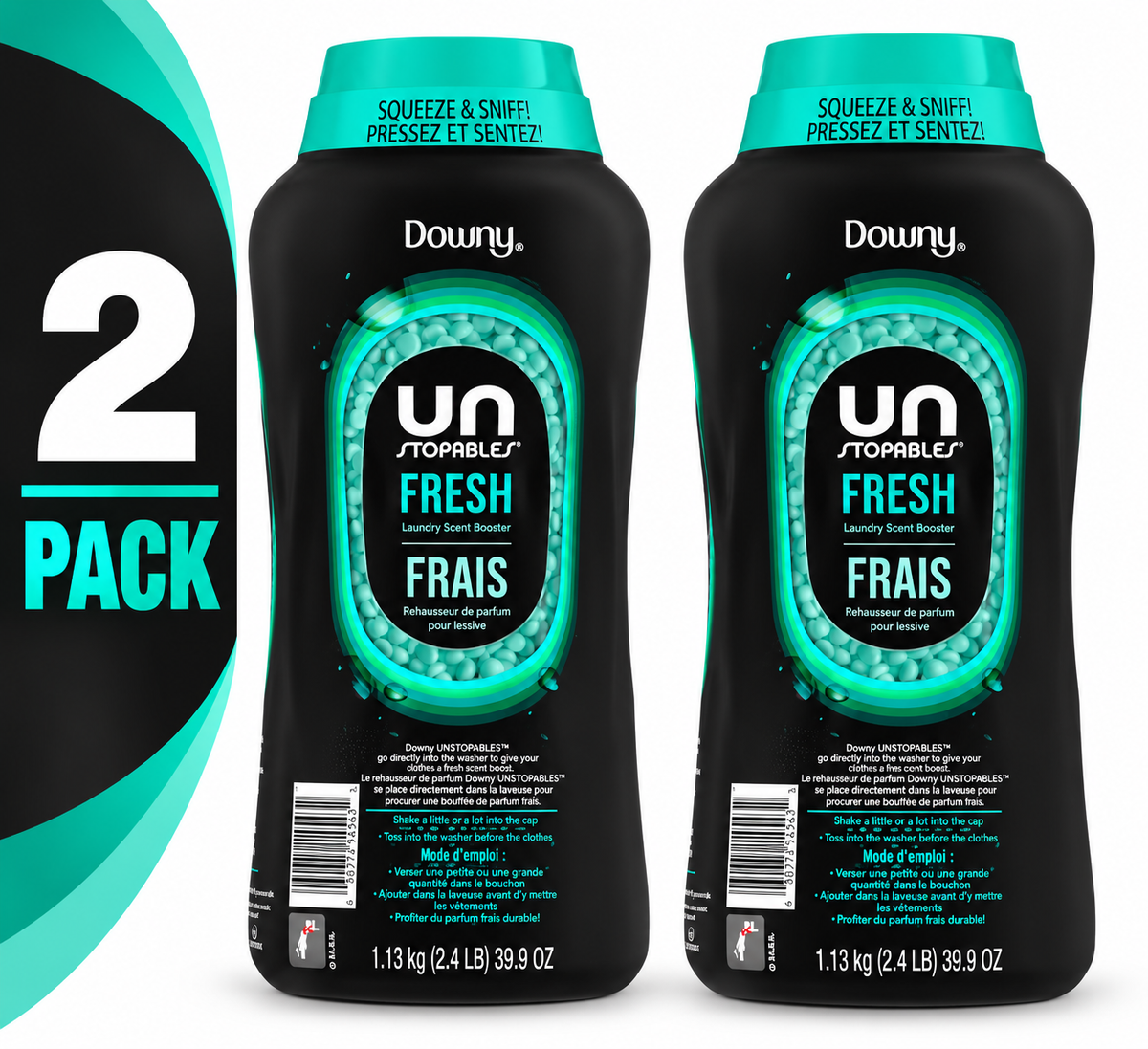(2 Pack) Downy Unstopables Fresh In-Wash Scent Booster Beads, 1.13 kg