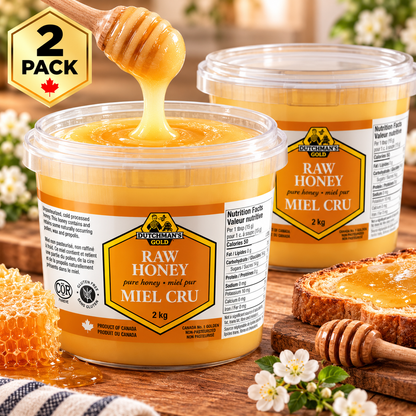 Dutchman's Gold 100% Pure Canadian Raw Honey, 2-Pack × 2 kg (4 kg Total), Unpasteurized Cold-Processed Honey, Smooth Creamy Spreadable Natural Honey for Toast, Tea, Baking, Cooking & Everyday Use