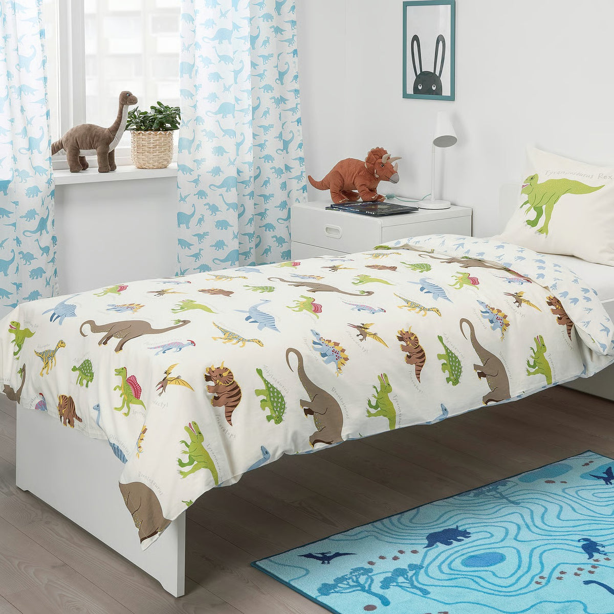 IKEA JÄTTELIK Duvet cover and pillowcase, Dinosaurs/white, Twin