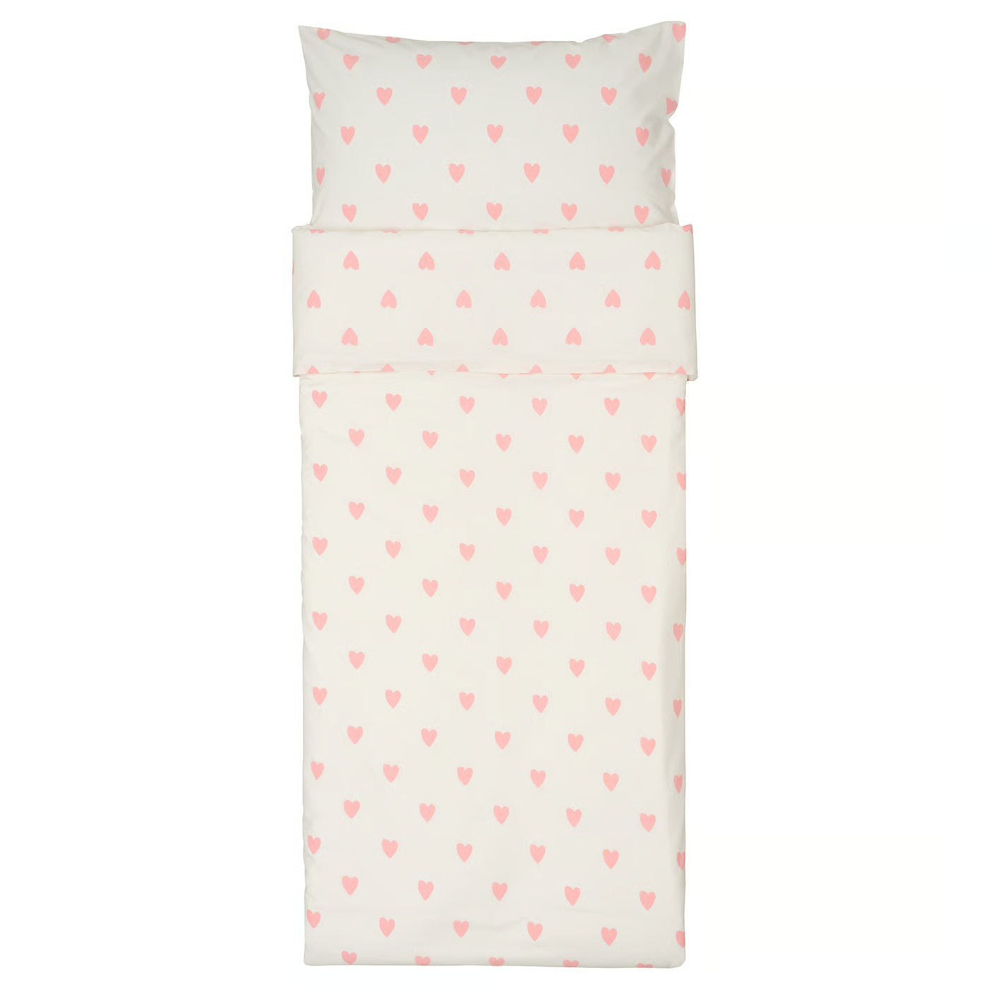 IKEA BARNDRÖM Duvet cover and pillowcase, heart pattern white/pink, Twin