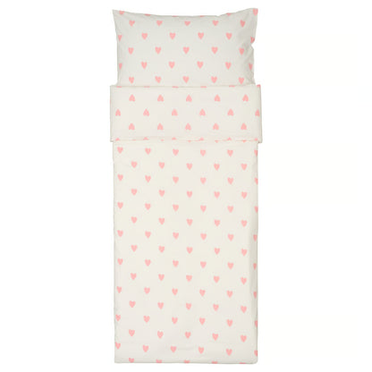 IKEA BARNDRÖM Duvet cover and pillowcase, heart pattern white/pink, Twin
