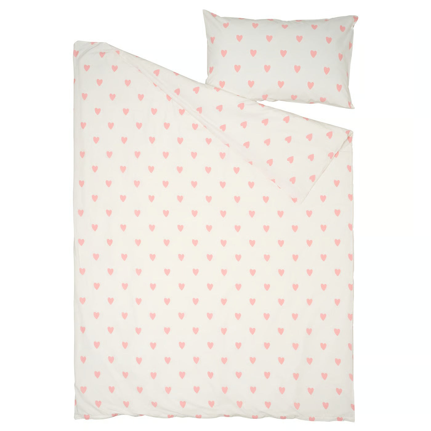 IKEA BARNDRÖM Duvet cover and pillowcase, heart pattern white/pink, Twin