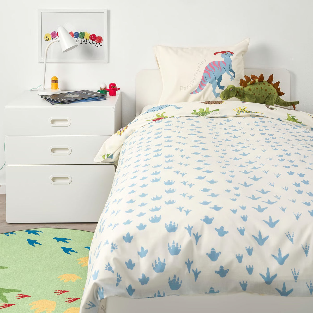 IKEA JÄTTELIK Duvet cover and pillowcase, Dinosaurs/white, Twin