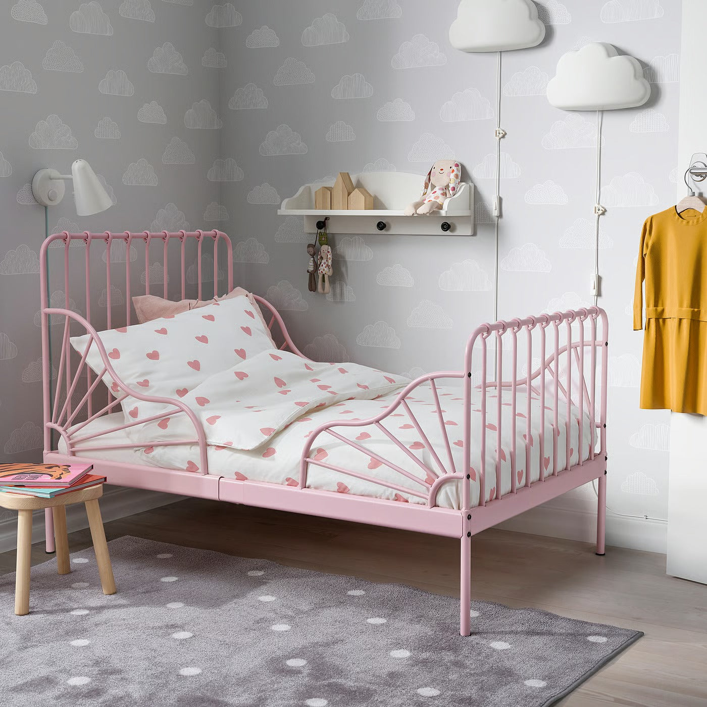 IKEA BARNDRÖM Duvet cover and pillowcase, heart pattern white/pink, Twin